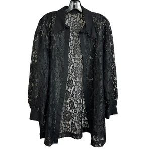 Black Lace Vintage Open Front Long Sleeve Top/Cover Up